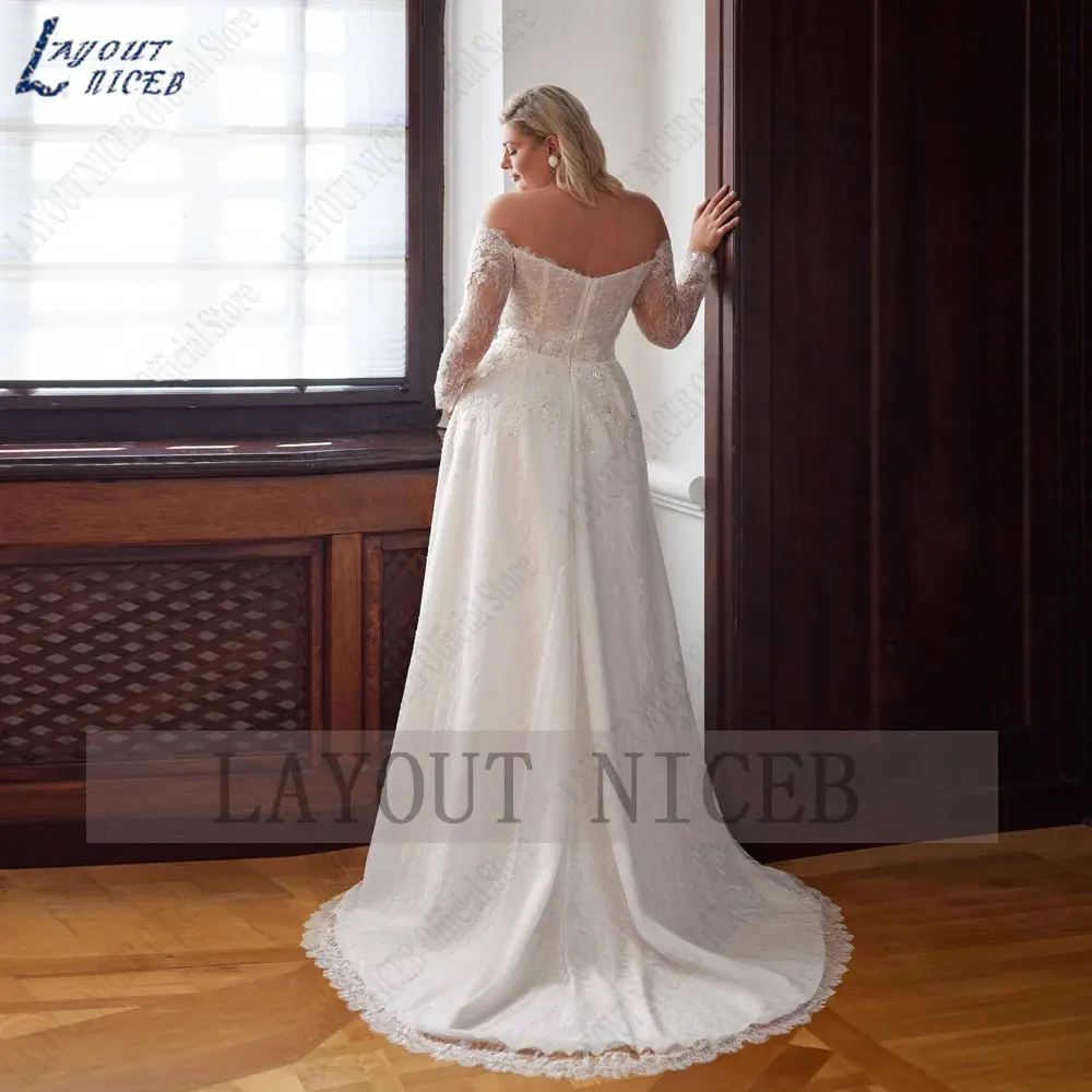 LAYOUT NICEB Boothals A-lijn Trouwjurken Appliques Plus Size Bride Gowns Lace Tulle 2024 فساتين مقاسات كبيرة op maat gemaaktLAYOUT NICEB Boothals A-lijn Trouwjurken Appliques Plus Size Bride Gowns Lace Tulle 2024 فساتي