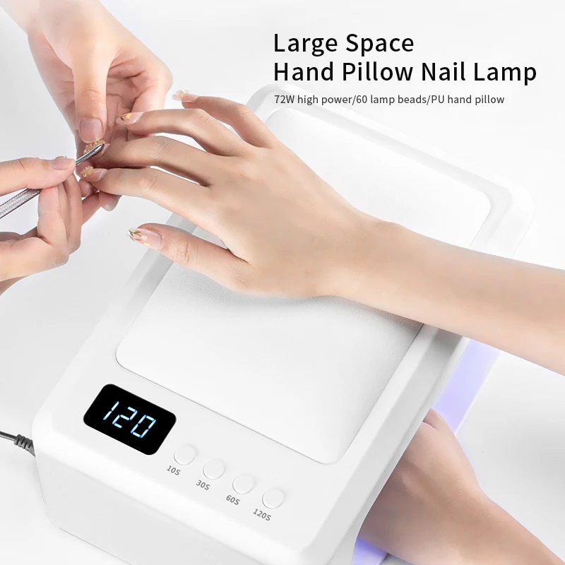 4QUEENS Profesjonalna lampa do paznokci UV LED 72 W z poduszką na dłonie, 60 diod LED do utwardzania wszystkich żeli, lampa UV LED do paznokci, do zdobienia paznokci, do użytku w salonie.