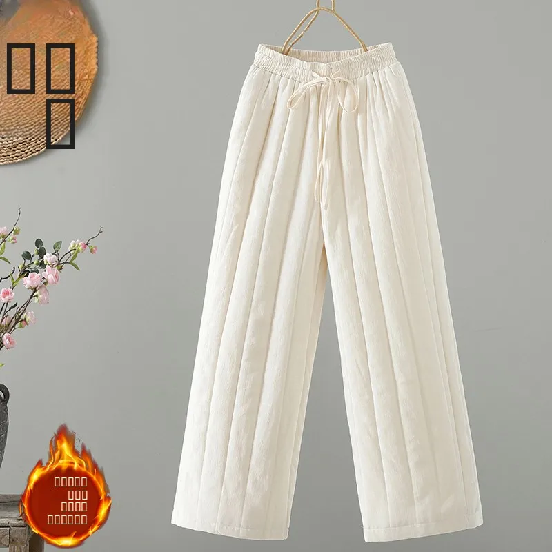 New Chinese Sle Wide Leg Pants Thiened Cotton Liner Casual Slimming Winter Long Trousers High Waist Straight Cut Women's ...