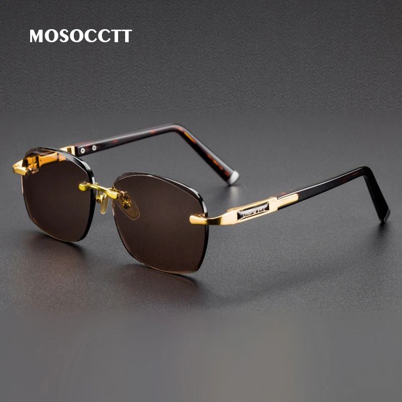 Natural Mineral Rimless Oval Sun Glasses Man Crystal Glass Stone Sunglasses Brown Lens Women Vintage Acetate Anti Scratch