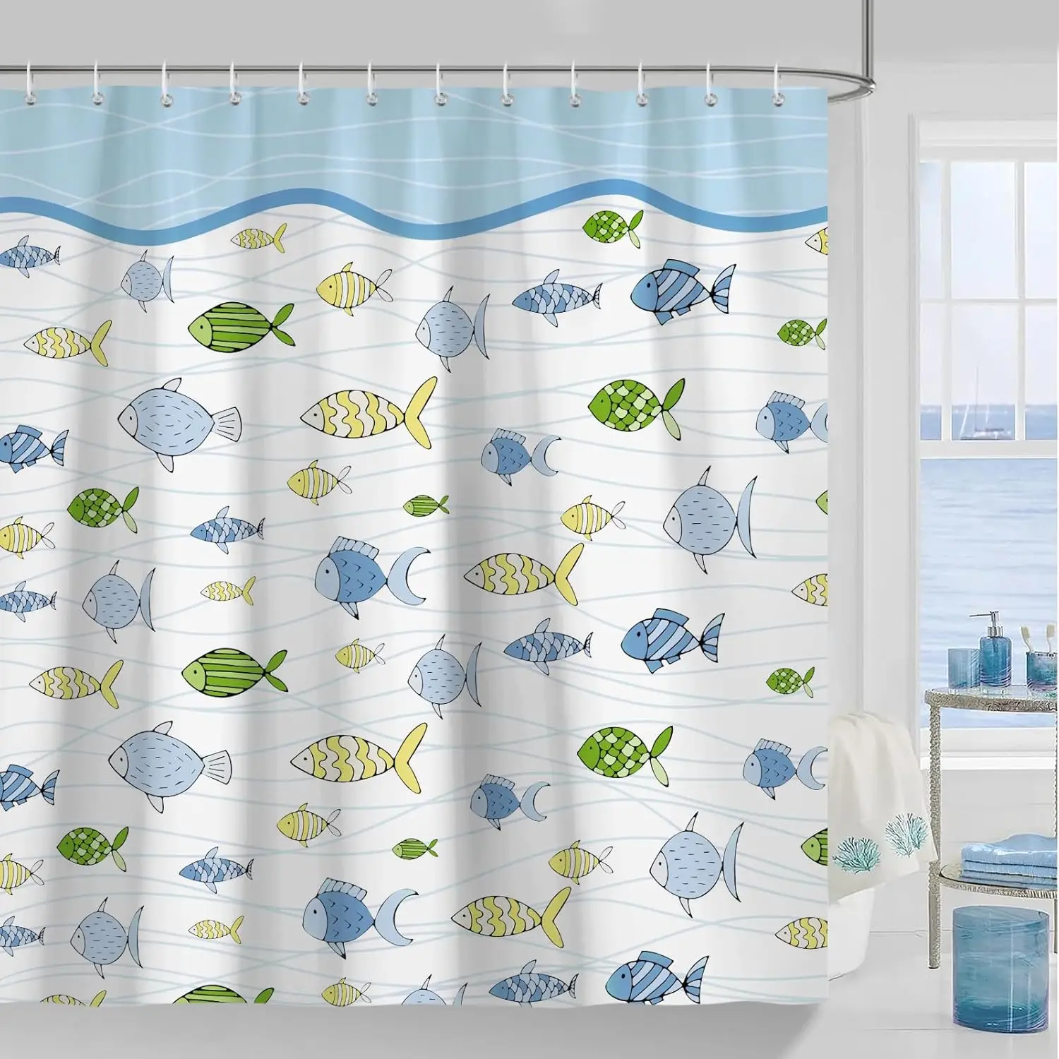 

Красочная занавеска для душа с рыбой, детский декор для душа с мультяшными океанскими животными для ванной комнаты, водонепроницаемая занавеска для ванны из полиэстера с