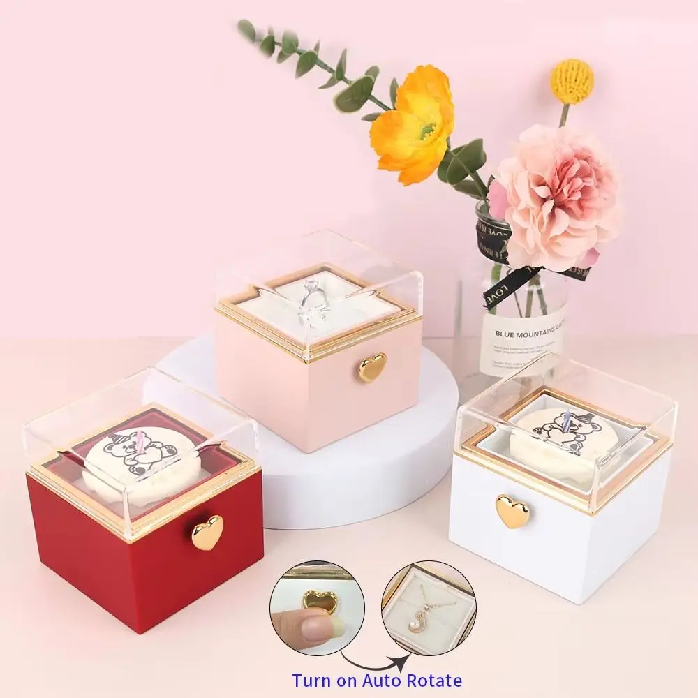 Automatic Flip Bear Flip Ring Box Spinning Design Surprise Mechanism Surprise Jewelry Box Light Candles Reversible Boxs