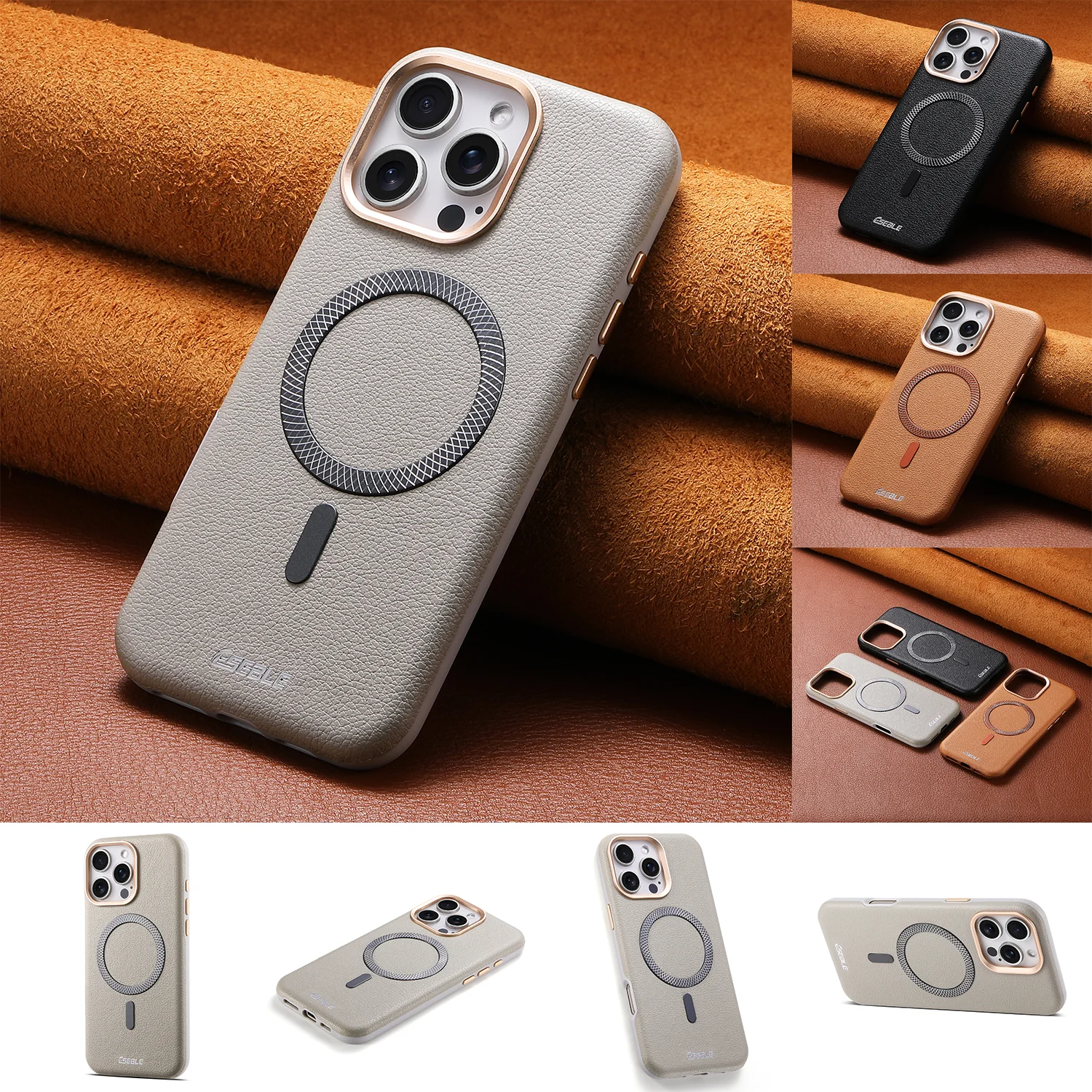 

Роскошный деловой кожаный магнитный чехол с узором личи для iPhone 17, 16, 15, 14, 13 Pro Max 17Pro 17Air, металлическая кнопка объектива, чехол-бампе