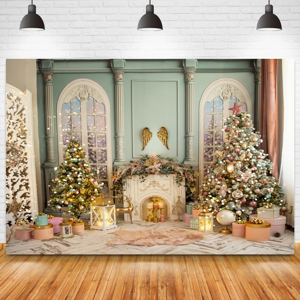 

Christmas Trees Fireplace Kids Portrait Photography Backdrop European Living Room Gift Box Decor Background For Newborn Baby