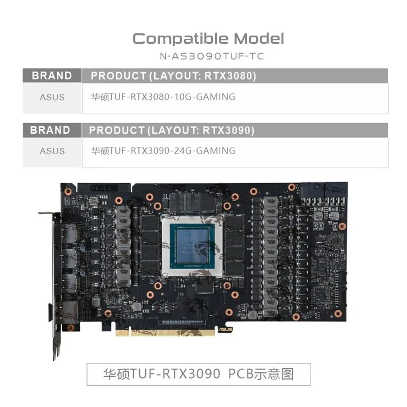 Bykski Water Block Use for ASUS TUF RTX3080 10G GAMING /RTX3090 24G Active Backplane Water Cooling GPU Card N-AS3090TUF-TC