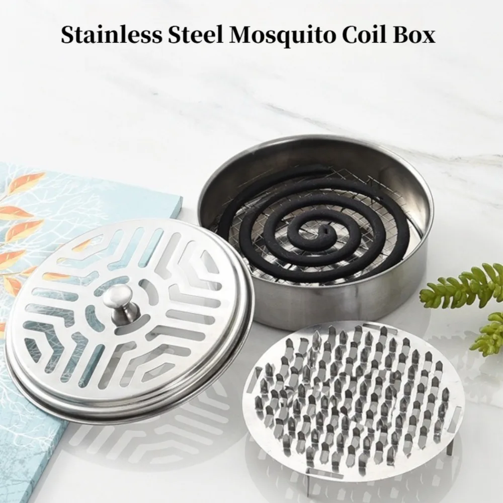Stainless Steel Mosquito Coil Holder with Cover Fireproof Mosquito Coil Box Creative Ash Tray Home Mosquito Repellent Rack