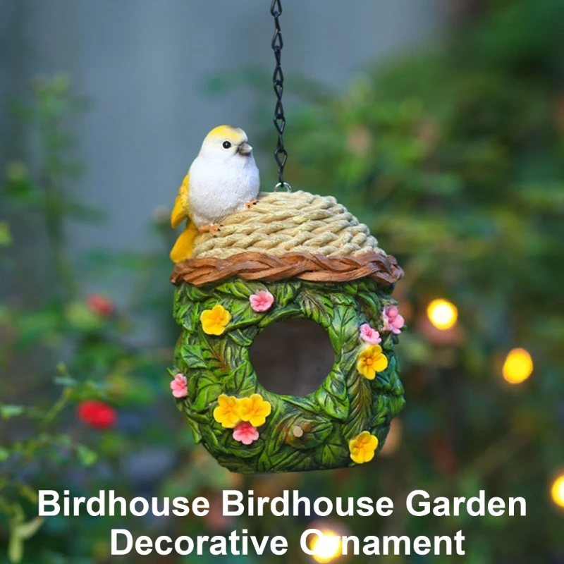 Backyard Bird Nest Hanging Bird House Nest Outdoor Wildlife Birds Resin Shelter