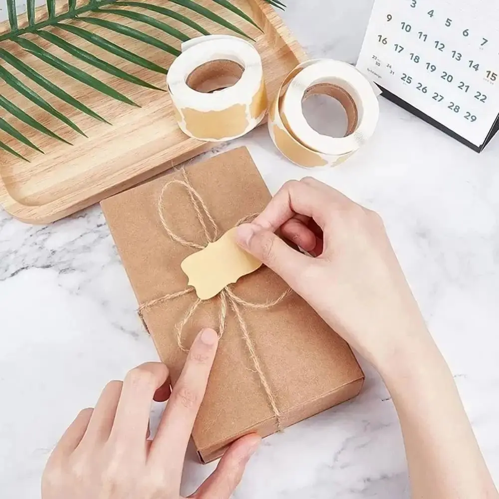 300Pcs/Roll New Self-adhesive Kraft Paper Stickers Organizer Label DIY Gift Tags Brown Baking Sticker