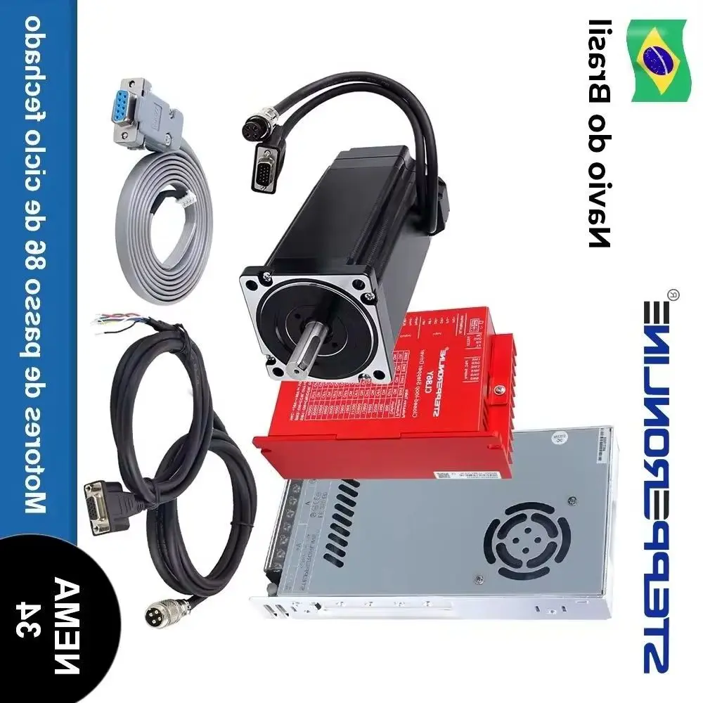 STEPPERONLINE Motor de Passo Nema 34 Servo Ciclo Fechado 12Nm/9Nm com Encoder + Driver CL86Y & Fonte 60V Kit CNC Completo