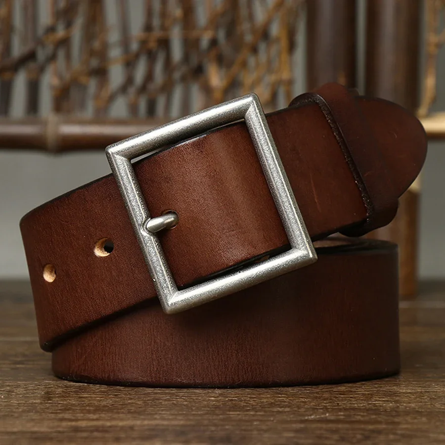 

3.8CM Real Cow Genuine Leather Luxury Strap Male Belts Cowskin Retro Vintage Stainless Steel Pin Buckle Men Belt High Quality