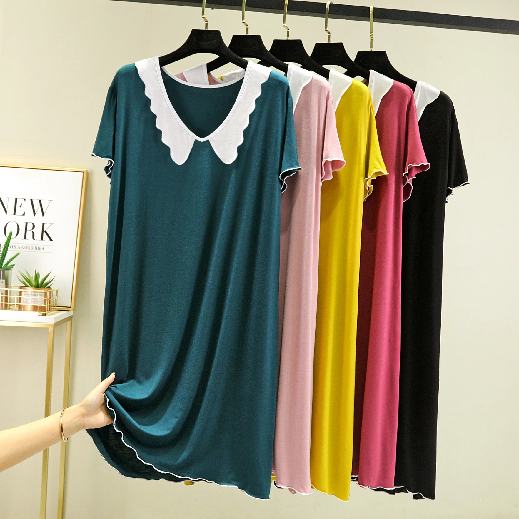 

Летняя тонкая юбка А-силуэта из модала с воротником-стойкой для женщин, свободная, удобная, домашняя, миди, в корейском стиле, однотонная