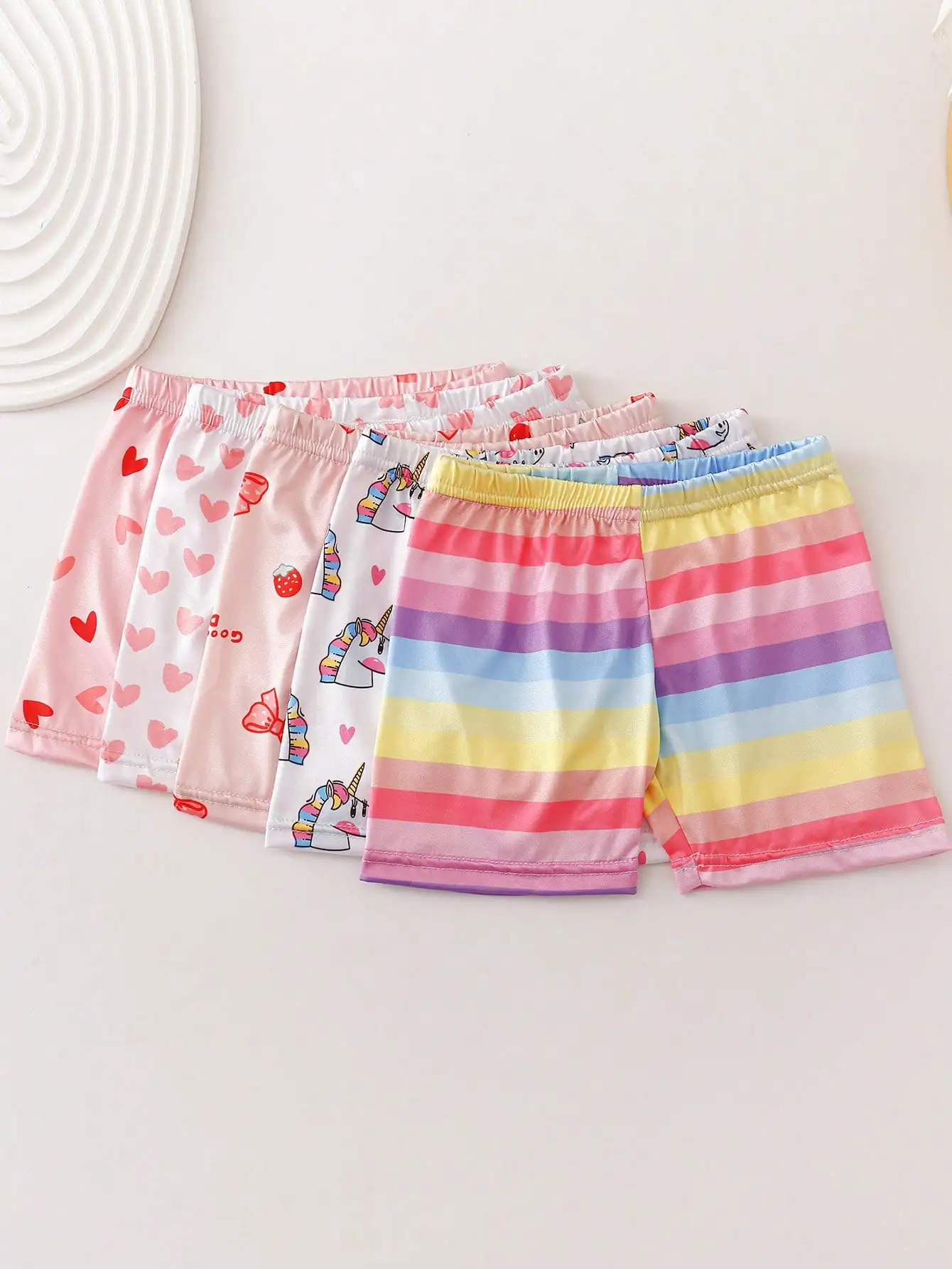 5Pcs Kids Girl Safety Shorts 2-11Y Unicorn & Heart Print Elastic Waist Shorts Soft Polyester Spandex Under Dress Summer Daily view 5