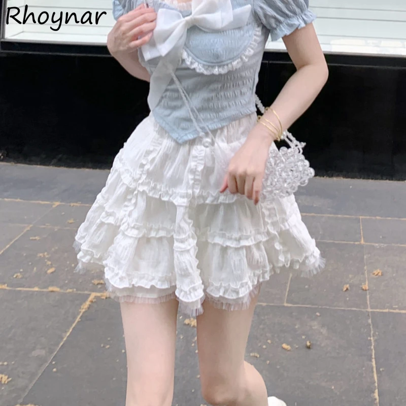 

Patchwork Skirts Women Summer Sweet Girls Designed Pleated High Waist A-line Japanese Style Warm Ulzzang Streetwear Simple Cute