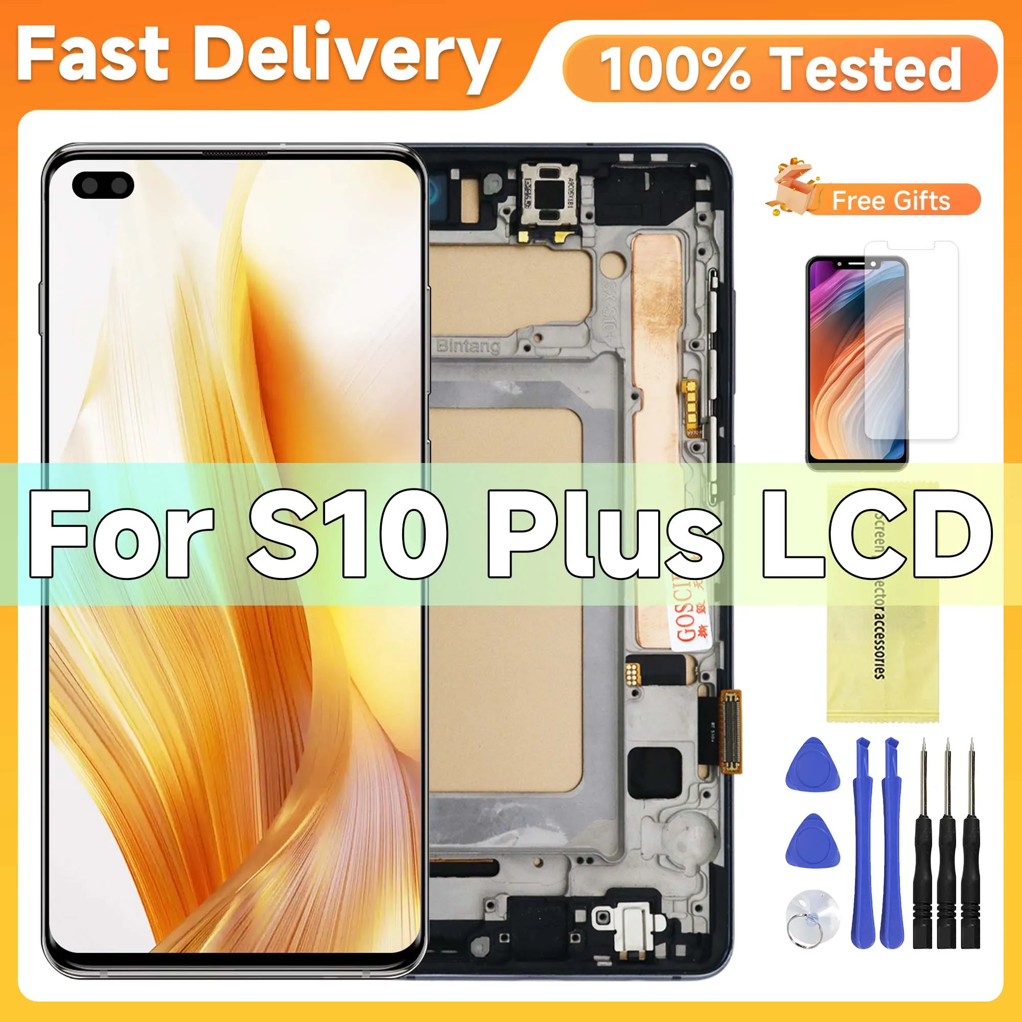 TFT Straight Screen for Samsung Galaxy S10 Plus S10+ G975 G975F LCD Display Digital Touch Screen with Frame Assembly