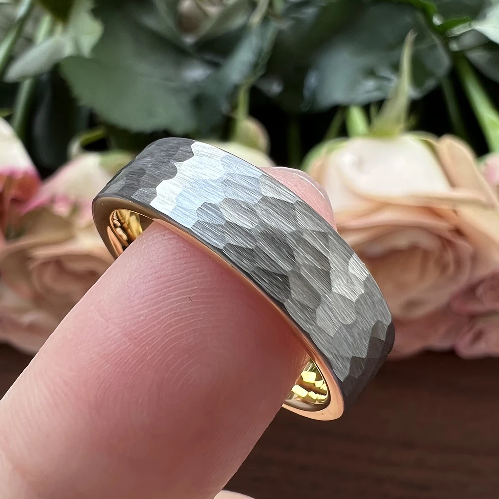 6mm Wolfram karbid ring vielfältig gehämmert für Männer Frauen Verlobung Ehering gebürstet fertig Komfort Passform – Detail 14