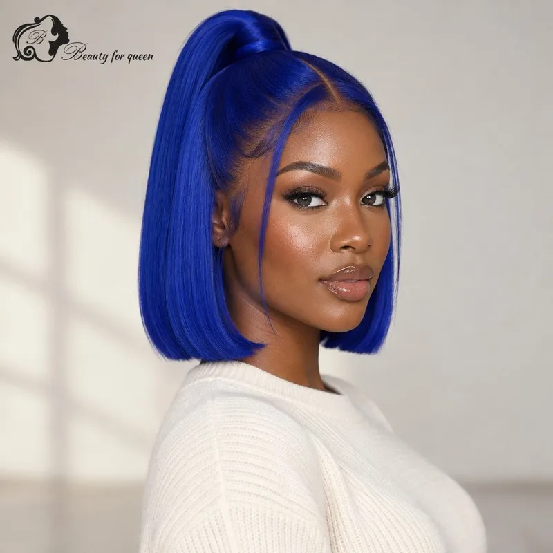 Brazilian Royal Blue Straight Lace Front Wig Bob Vivid Everyday Middle Part Vixen Glueless Flawless Glue And Go Extensions