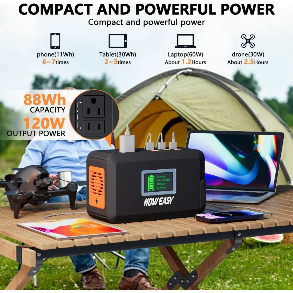 مولد طاقة شمسية محمول بقدرة 88 وات في الساعة مع بطارية ليثيوم ومخرج تيار متردد بقدرة 150 وات ومنافذ USB وإضاءة LED