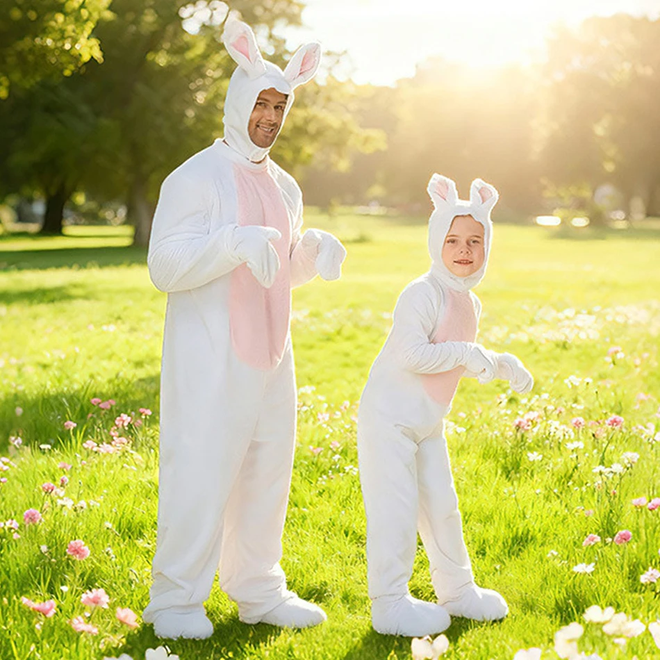 

Kids Cute Plush Rabbit Animal Outfit Adult Stage Performance Jumpsuit Pajamas Family Matching Cosplay Halloween Carnival Costume