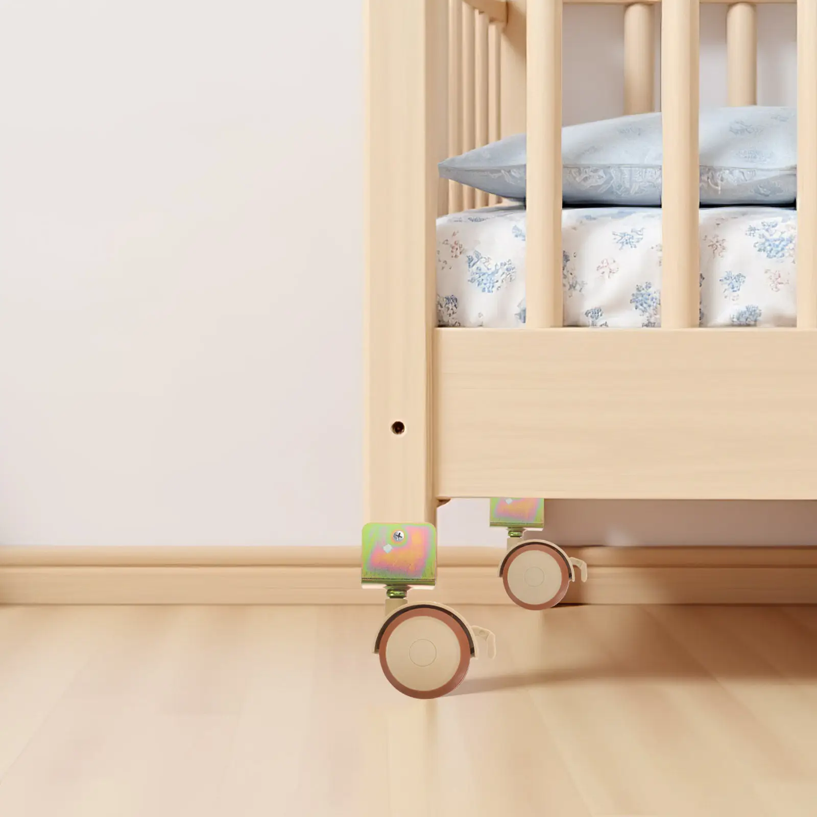 4Pcs Quiet Caster Wheels for Crib with Locking Brakes Clamp Mount Universal Fit Silent PU Swivel Casters Set Baby