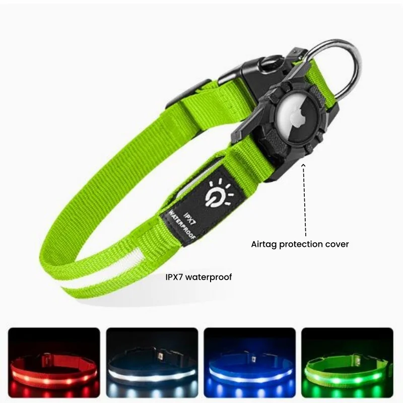 

2 Pcs Pack Neck Collar Error For Dogs Electric Chain Fluorescent Pet Necklace Waterproof Dark Lighted Choker Lamp Airtag Holder