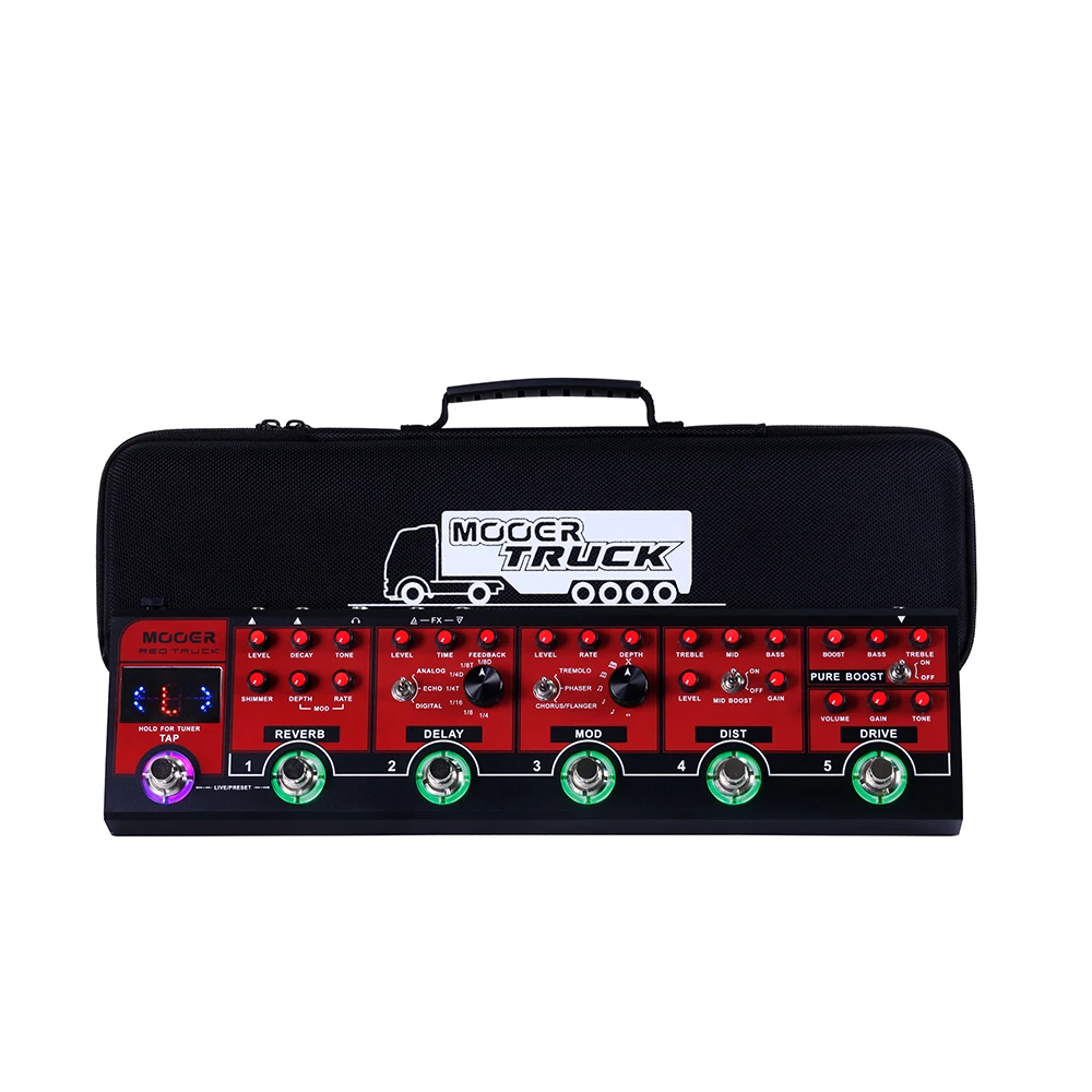 

MOOER Red Truck Guitar Multi-Effects Pedal Built-in Pure Boost Drive Dist Mod Delay Reverb Tuner Effects Stereo Outputs Pedal