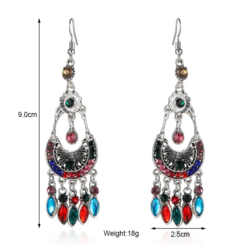 Vintage Delicate Flower Boho Drop Dangle Earrings For Women Retro Bohemian Rhinestone Crystal Wedding Earrings Pendientes Mujer