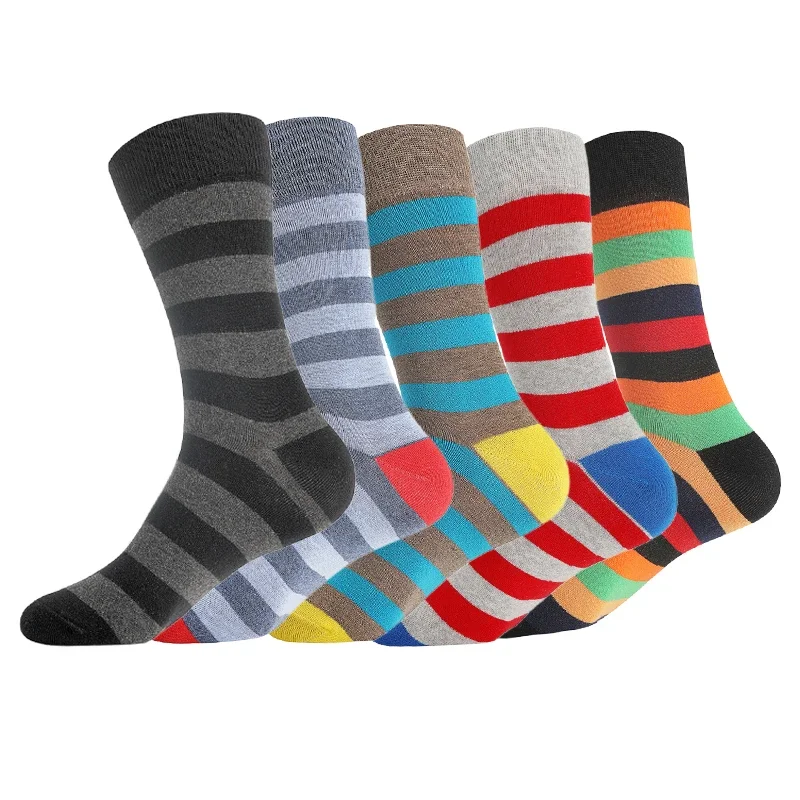 5 Pairs Mens Dress Socks Plus Size，High Quality Combed Cotton Crew Socks，Black Cool Argyle Breathable Casual Socks for men