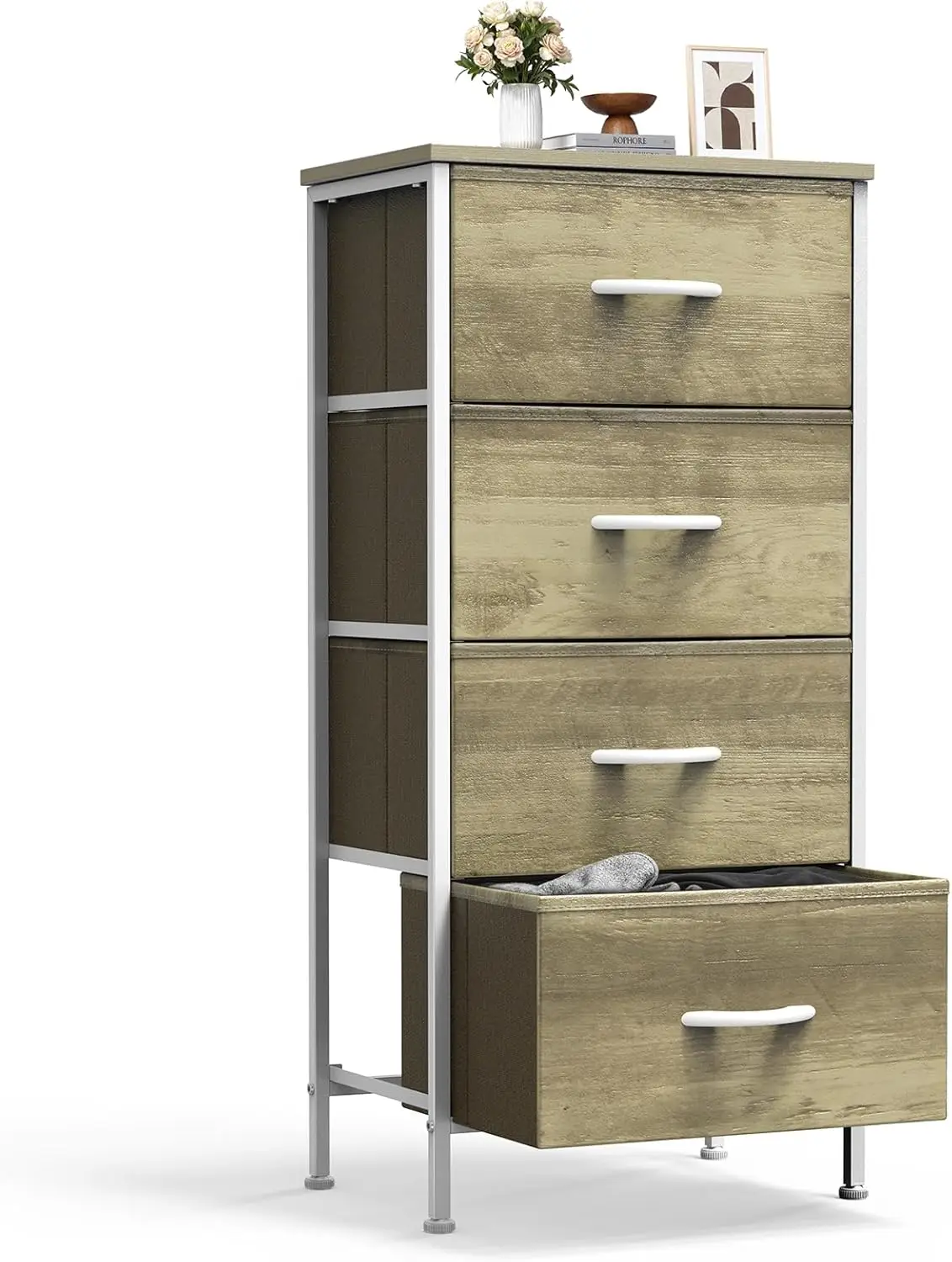 

Nightstand Small Bedroom Dresser with 4 Fabric Drawers,Bed Side Furniture End Table,Wooden Top Cabinet Night Stand Dresser fo