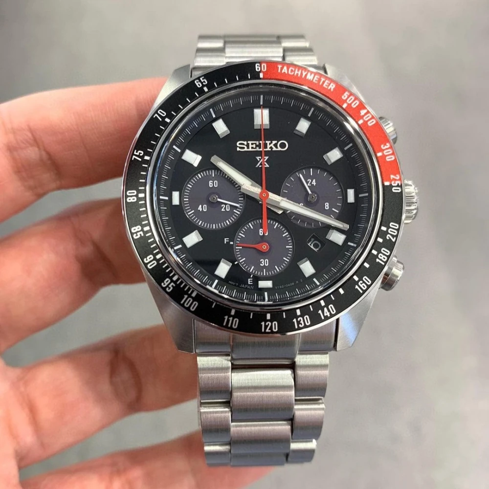 سايكو بروسبكس سبيدتيمر باندا ساعة كوارتز للرجال ، حزام فولاذية ، غلاف معدني ، كرونوغراف 3 عيون ، سوار مجوهرات