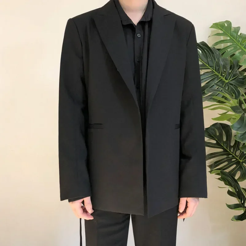 /men's Wear 2024 Autumn Casual Black Suit Loose Coat Self-cultivation Trend Handsome Small Blazers With Belt Design 9Y90001