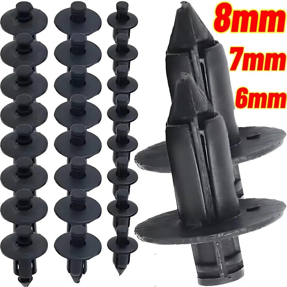 100/50pcs Car Plastic Fairing Rivet Setting Panel Fastener Clips 3 Size Mix Push Pin Auto Fastener 6mm 7mm 8mm Interior