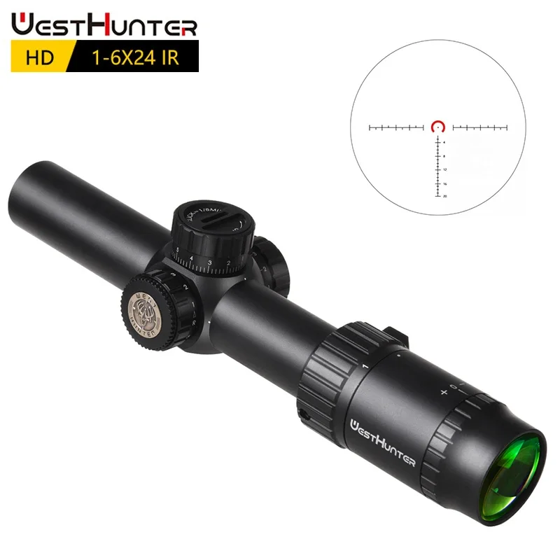 WestHunter HD 1-6X24 IR LPVO Riflescopes R/G 조명 에칭 유리 레티클 사냥 시력 긴 눈 휴식 광학 시력