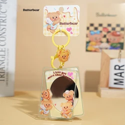 Cartoon Portable Carry-on Butter Bear Mirror Keychain Cute Angel Archery Love Cream Bear Pattern Girl Makeup Mirror Key Chain