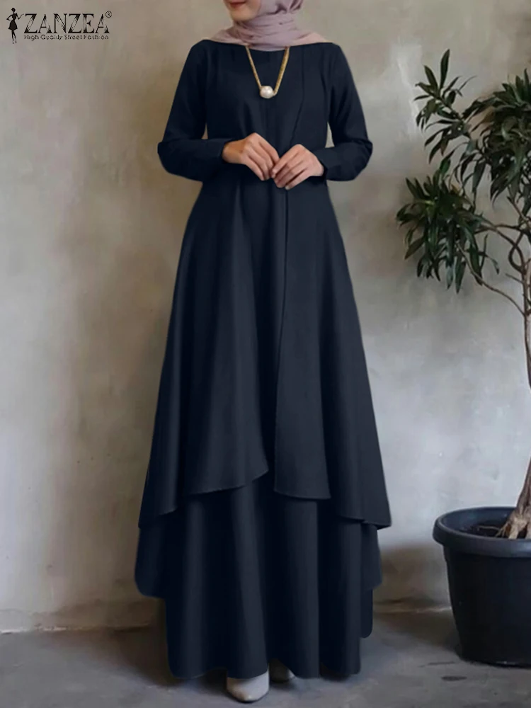 ZANZEA Autumn Fashion Muslim Dress Women Long Sleeve Abaya Sundress Casual Loose Islamic Clothing Eid Mubarek Vestidos Oversized