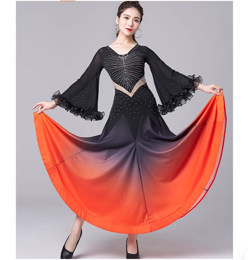 

Modern dance dress women's national standard dance diamond inlaid gradient big swing dress