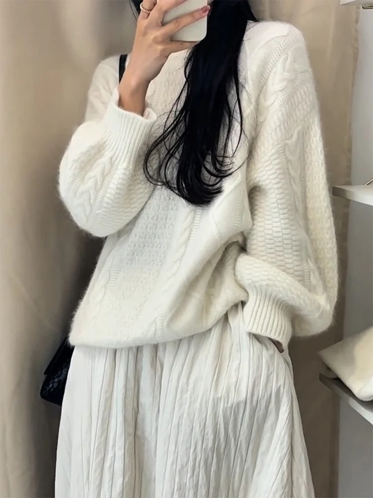 

Корейский свитер-поло с круглым вырезом, однотонный, осенне-зимний, новый, больших размеров, универсальный, стройнящий топ для женщин