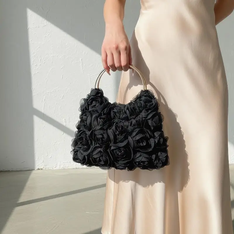 Rose And Pearl Evening Chain Bag Banquet Handbag Versatile Crossbody Bag For Cheongsams And Evening Gowns