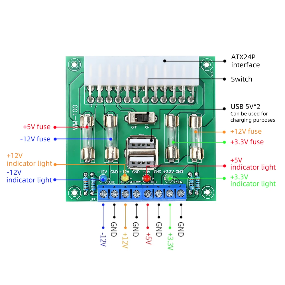 سطح المكتب الكمبيوتر الطاقة ATX نقل مجلس محول الطاقة توريد اختبار وحدة إمدادات الطاقة دائرة مخرج وحدة ATX20Pin/24Pin واجهة