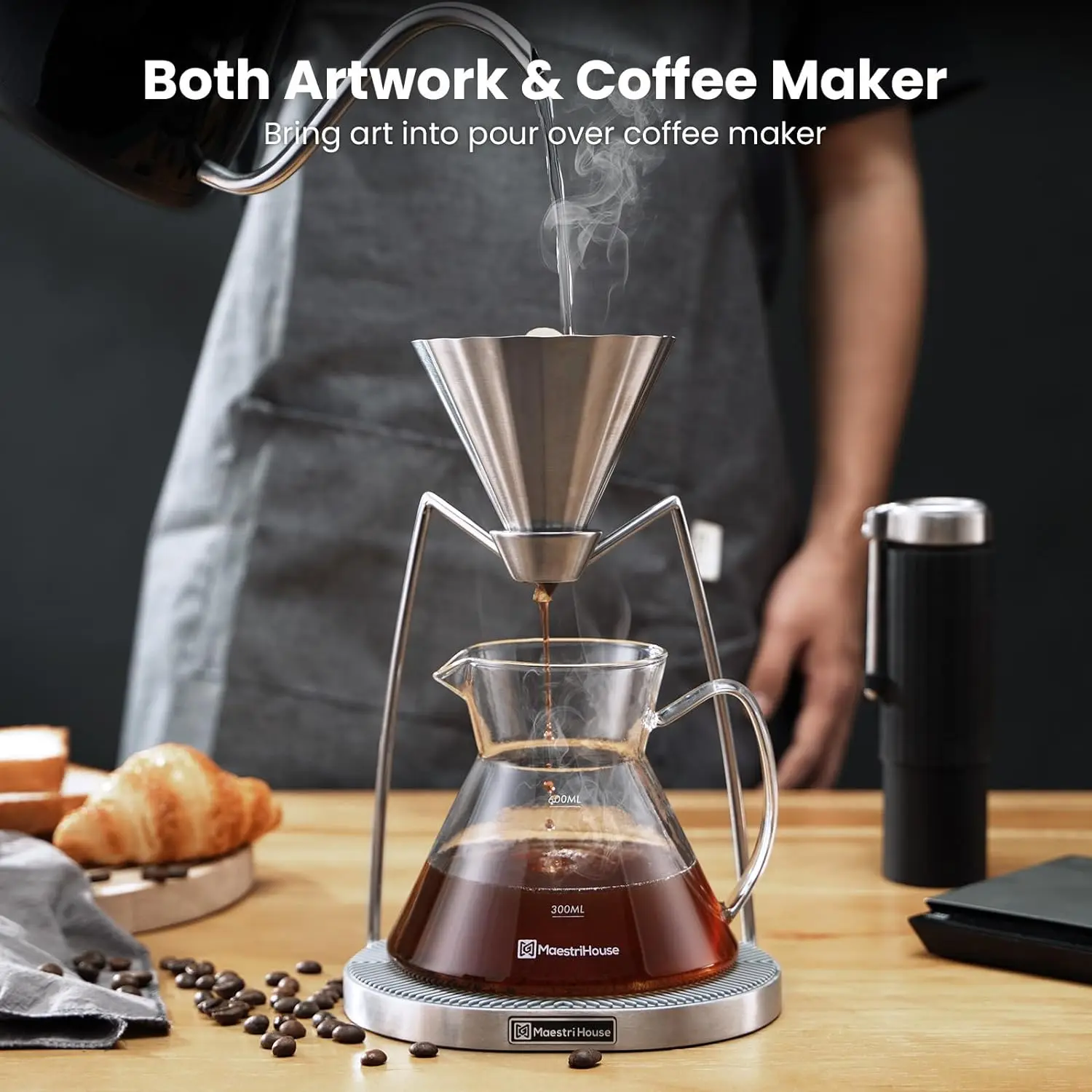 Maestri House Pour Over Coffee Maker Magnetic Coffee Dripper and 600ML Carafe Coffee Server Drip Coffee Maker with Metal Base