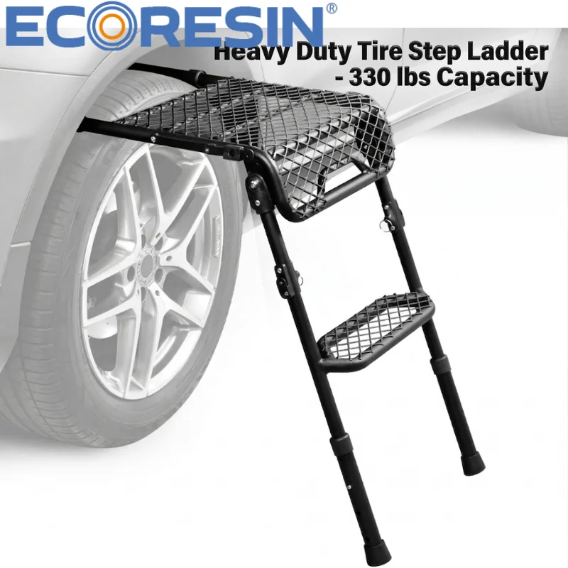 

Heavy Duty Tire Step Ladder for Jeep Wrangler Bronco TANK 300 Ford F-150 - 330lbs Capacity Wheel Mounted Step for Roof Rack