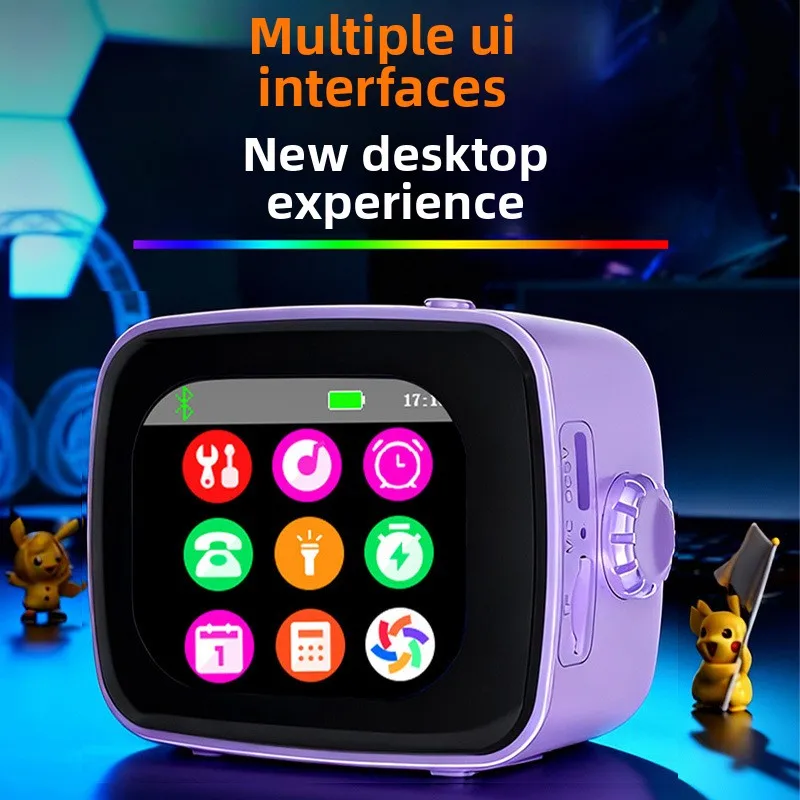 VYOPBC Smart Bluetooth Speaker with Screen Lyrics Sync Portable Alarm Clock TF Card Gift Multi Language