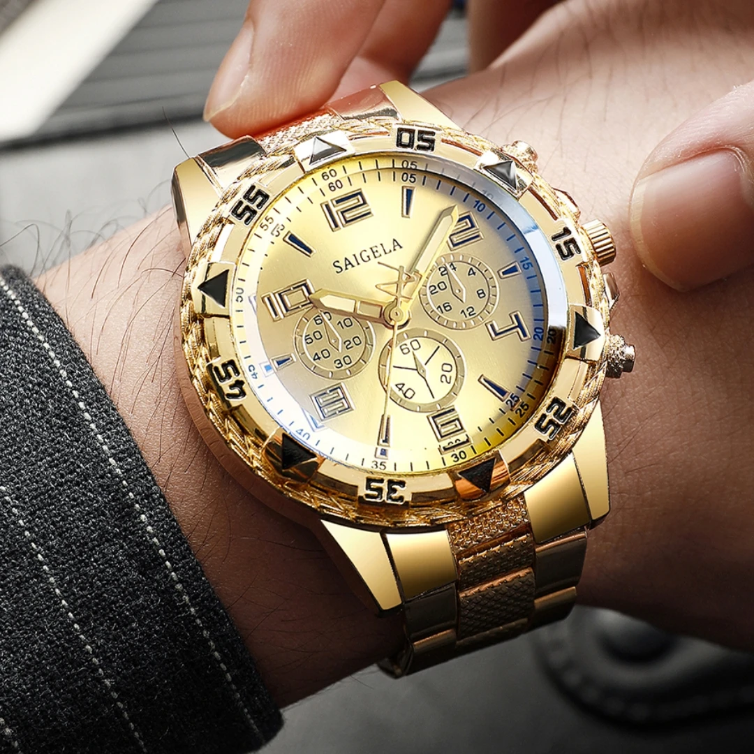 3PCS/Set Men Business Watches Fashion Stainless Steel Band Male\'s Quartz Watch Jewelry Set(Without Box)
