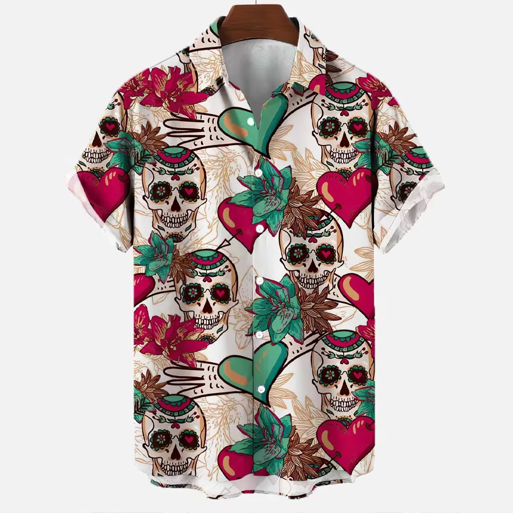 3d Skull Party Hawaiian Shirt Men's Casual Loose Breathable Summer Men Streetwear Short Sleeve Beach EU Size