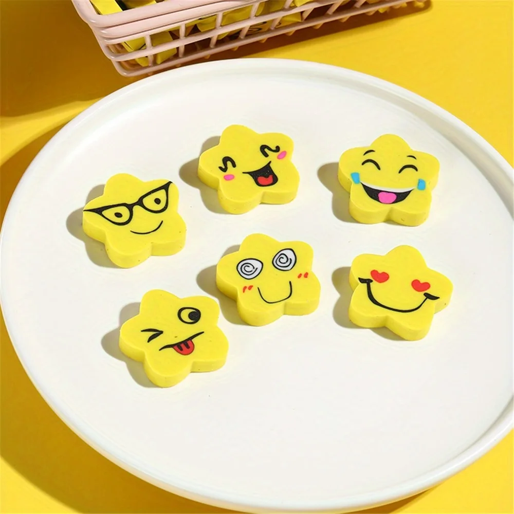 18Pcs Star Erasers - Fun Smiling Faces, Bright Yellow- No Residue,Classroom Prizes, Student Rewards, Homeschool, Office, Party