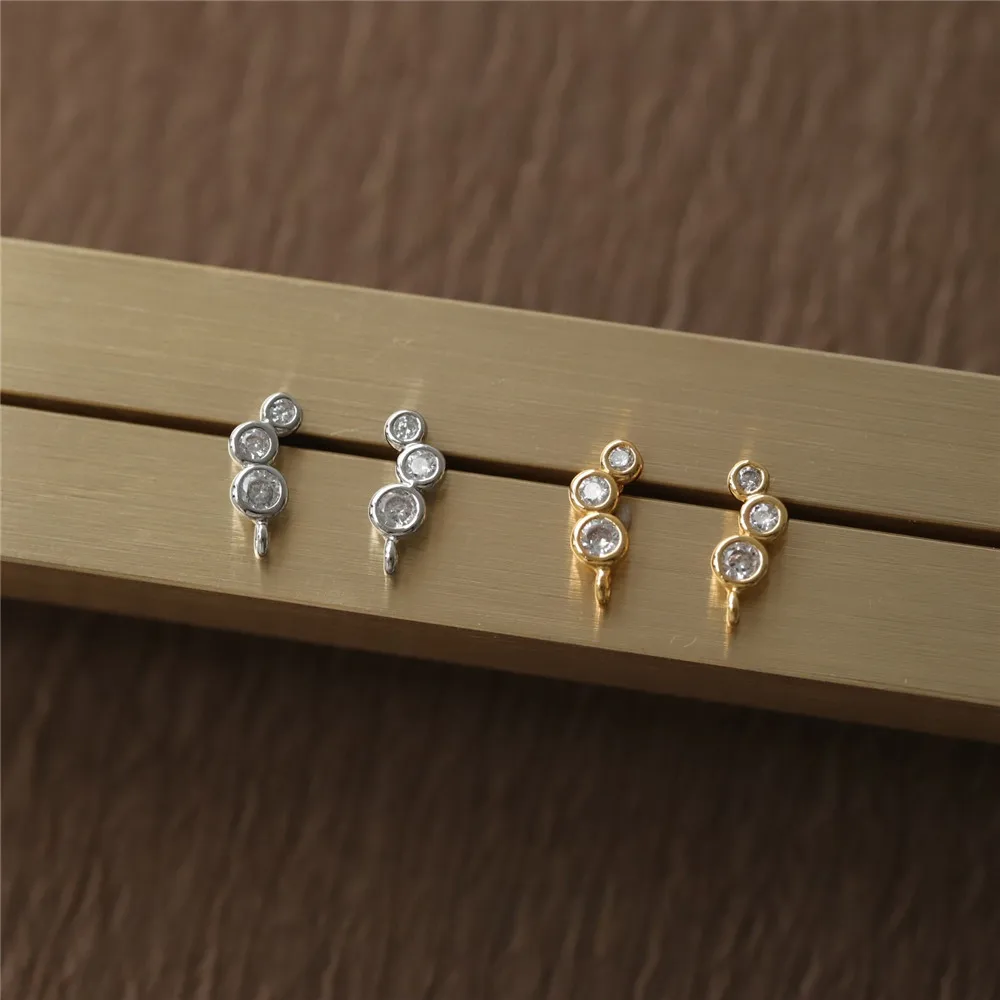 

Copper Plated Real Gold Three Small Round Gradual Change Silver Needle Stud Earrings Clip Work DIY Handmade Charm Accessories