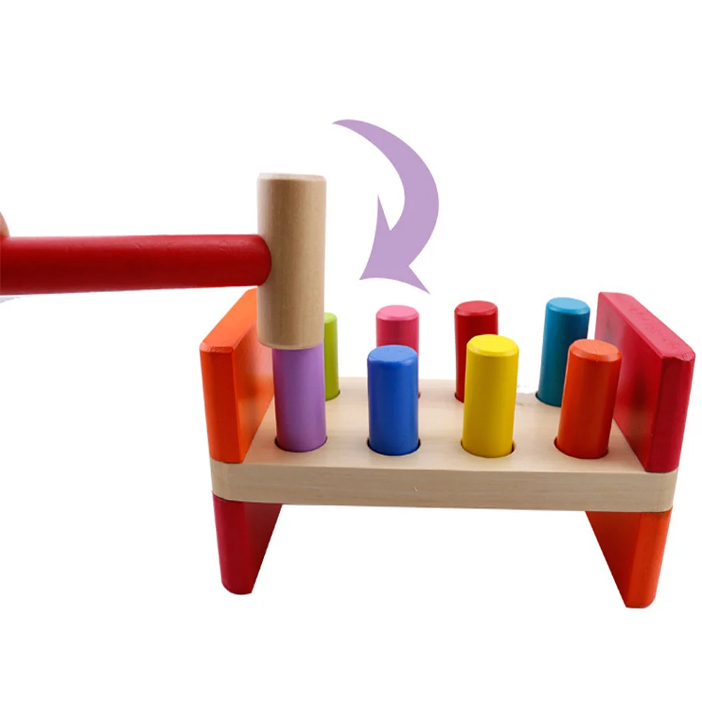 Wooden Hammer Pounding Bench 8 Pegs Preschool Educational Early Learning for Toddlers Kids Fine Motor Skills Color