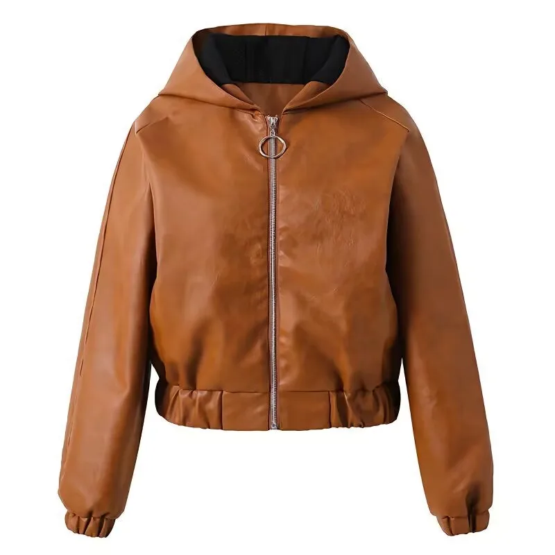 Hooded High-end Leather Jacket 2026 Sheep Spring And Autumn Washed Leather Jacket Motorcycle Short Jacket Casual Ginger Yellow