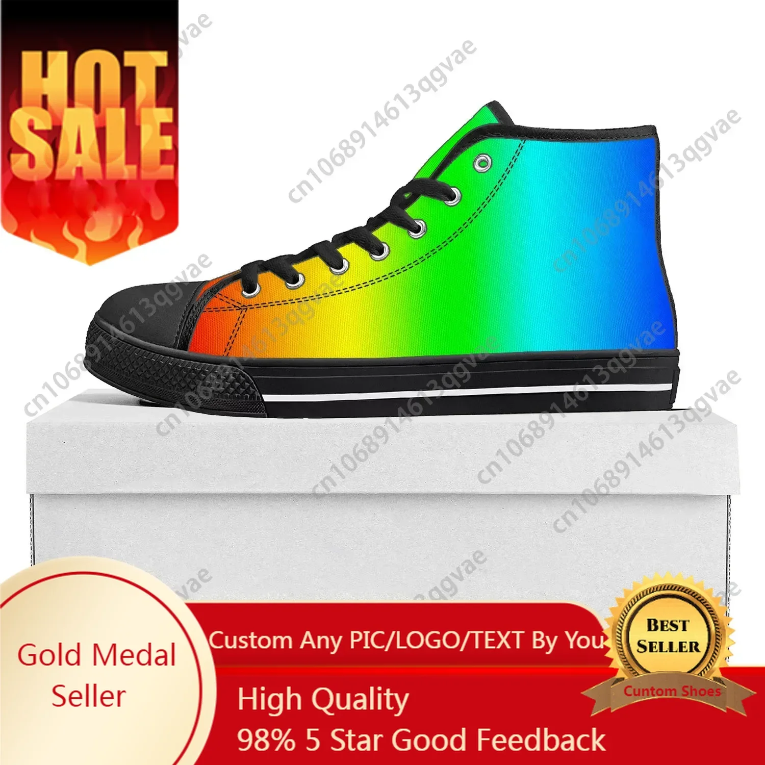 

Rainbow Flag Pattern High Top High Quality Sneakers Mens Womens Teenager Canvas Sneaker Casual Couple Shoes Custom Shoe Black