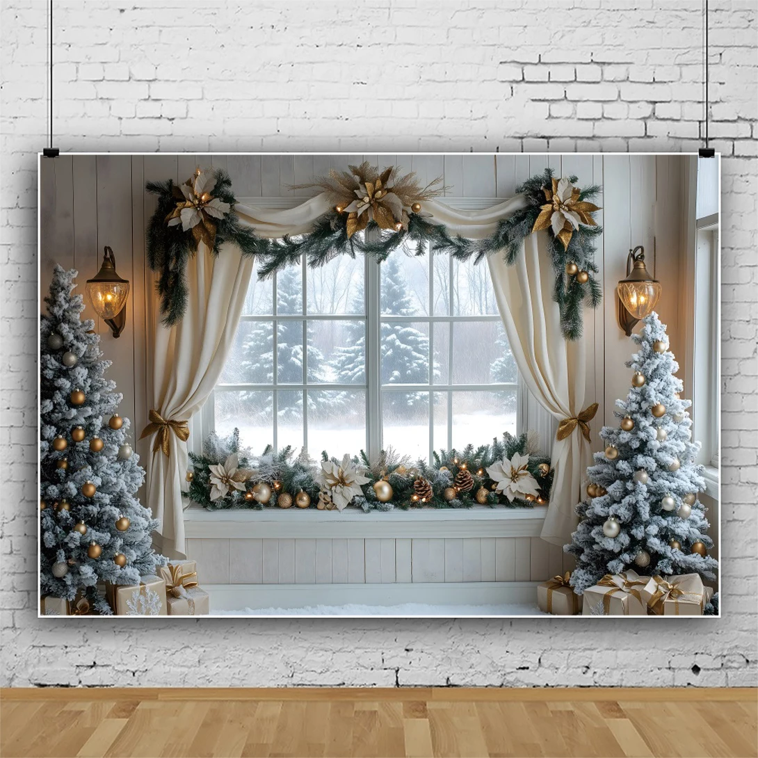 ของขวัญต้นไม้คริสต์มาสสำหรับเด็กของขวัญพื้นหลังรูปครอบครัวต้นไม้โฟโต้คอลของตกแต่งพื้นหลังหน้าต่างสีขาวสำหรับฤดูหนาว