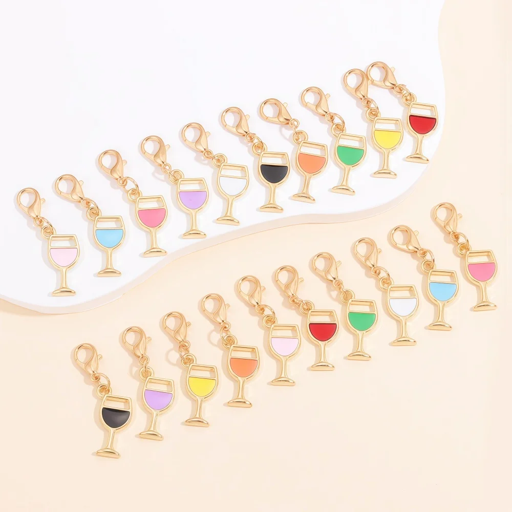 10Pcs Multicolored Dripping oil Wine Glass Alloy Charms With Lobster Clasp Pendants for DIY Jewelry Making Keychain Accessories
